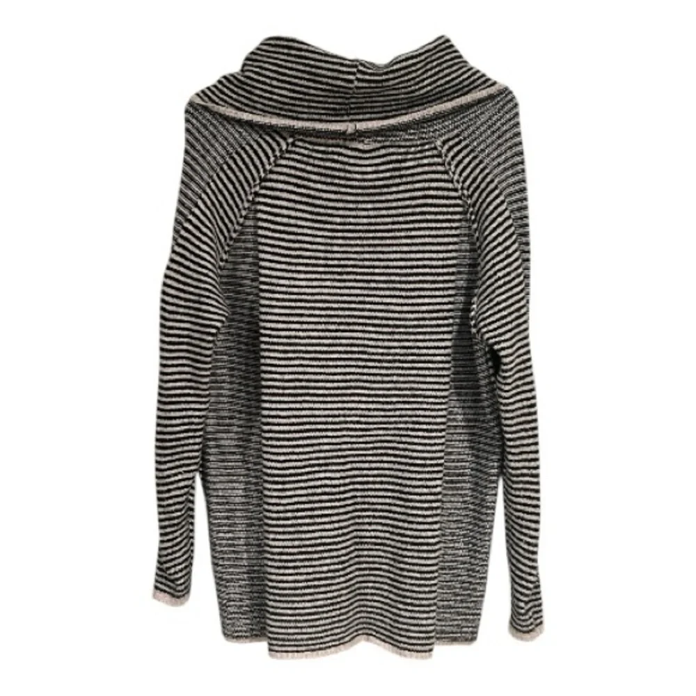 The Nines Elegant Black and Cream Striped Crowl Neck Sweater Size M